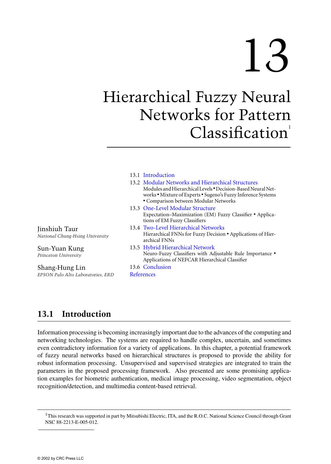 Chapter 13: Hierarchical Fuzzy Neural Networks for Pattern Classification