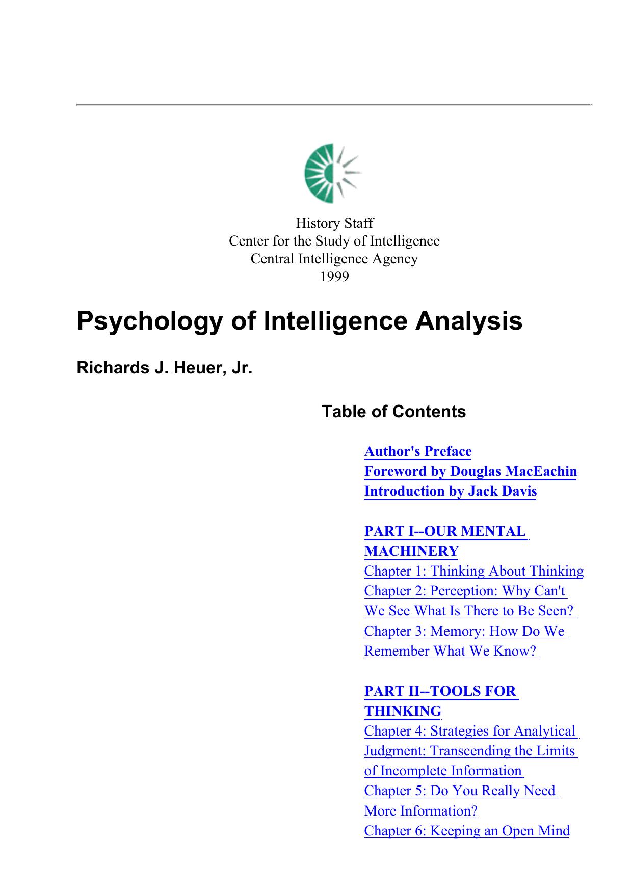 Psychology of Intelligence Analysis