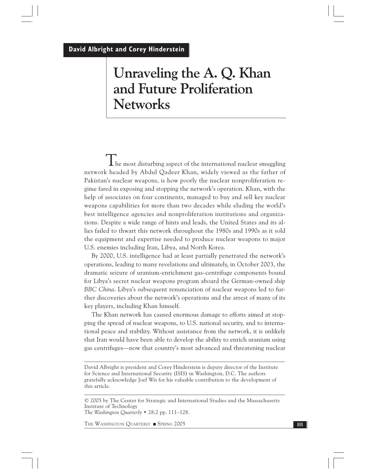 Unraveling the A. Q. Khan and Future Proliferation Networks