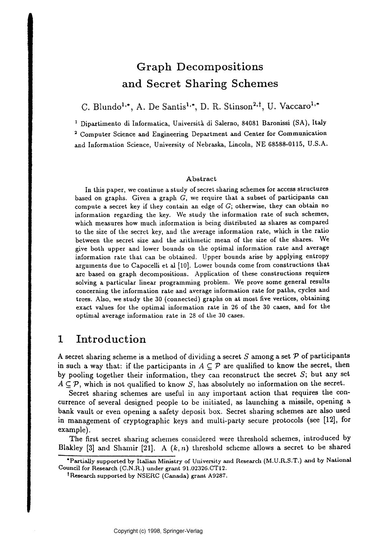 Graph decompositions and secret sharing schemes