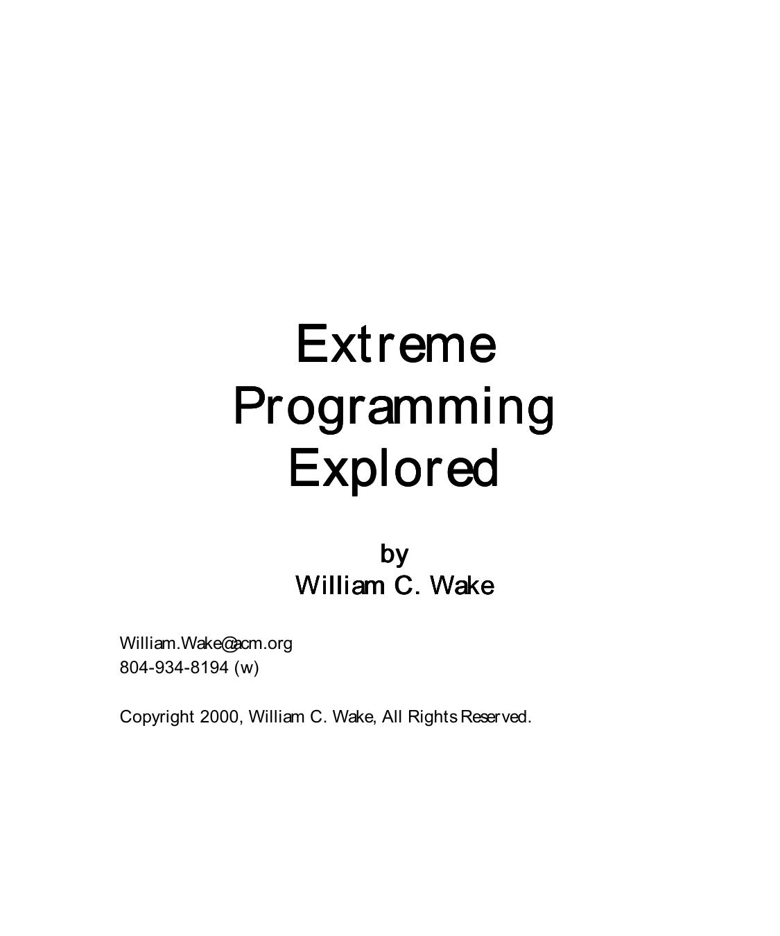 Extreme Programming Explored
