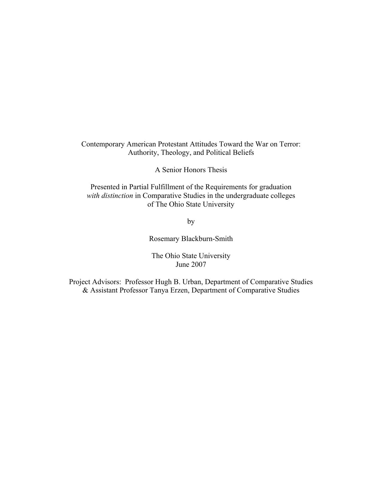 Contemporary American Protestant Attitudes Toward the War on Terror-Authority Theology and Political Beliefs