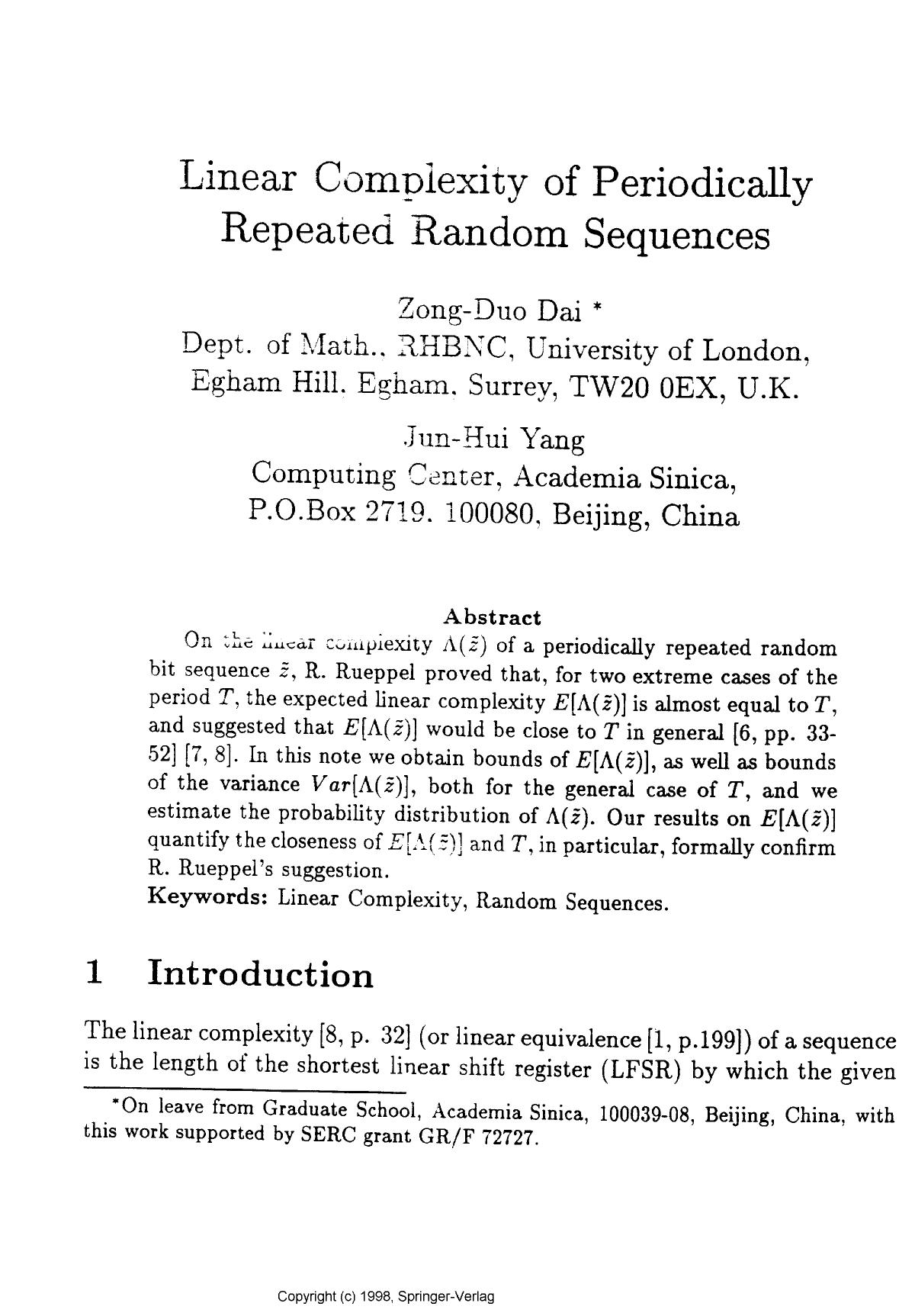 Linear complexity of periodically repeated random sequences