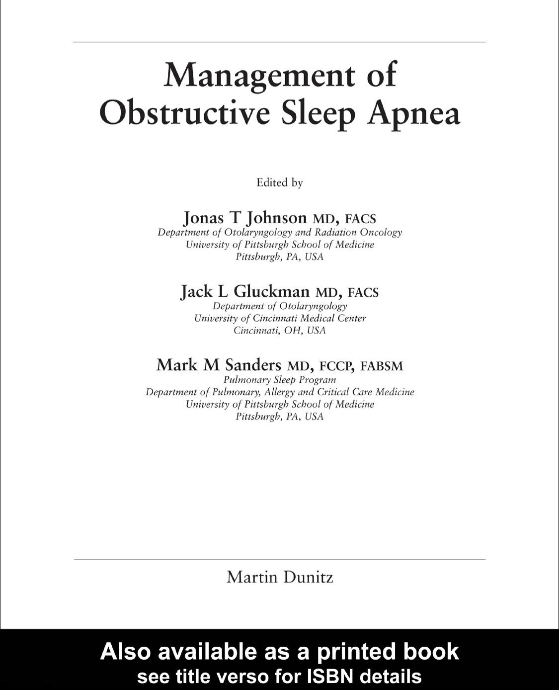 Management of Obstructive Sleep Apnea