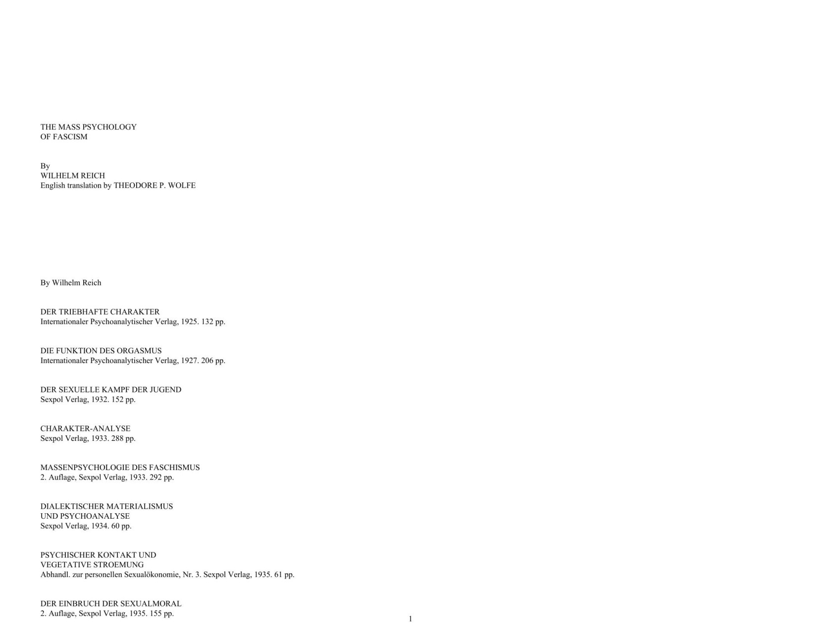 The Mass Psychology of Fascism