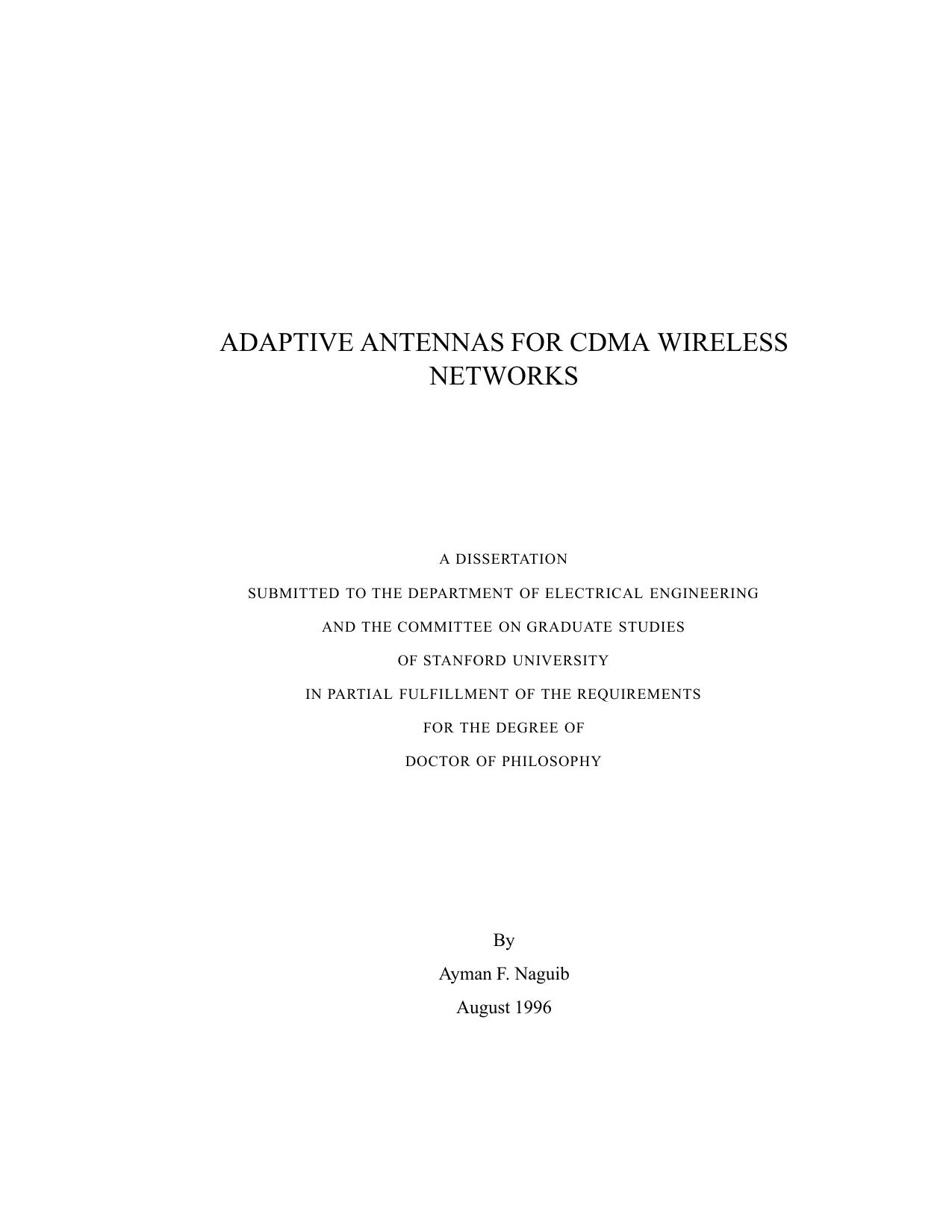 Thesis Adaptive Antennas For CDMA WIRELESS Networks