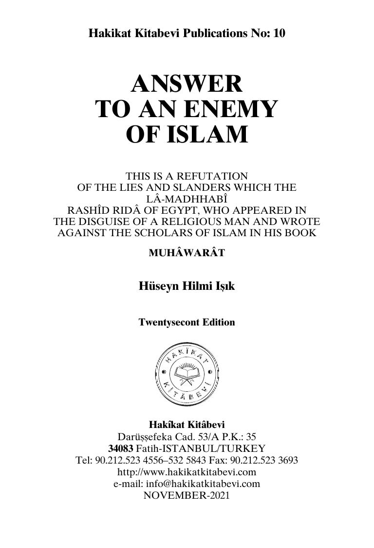 Answer to an enemy of Islam