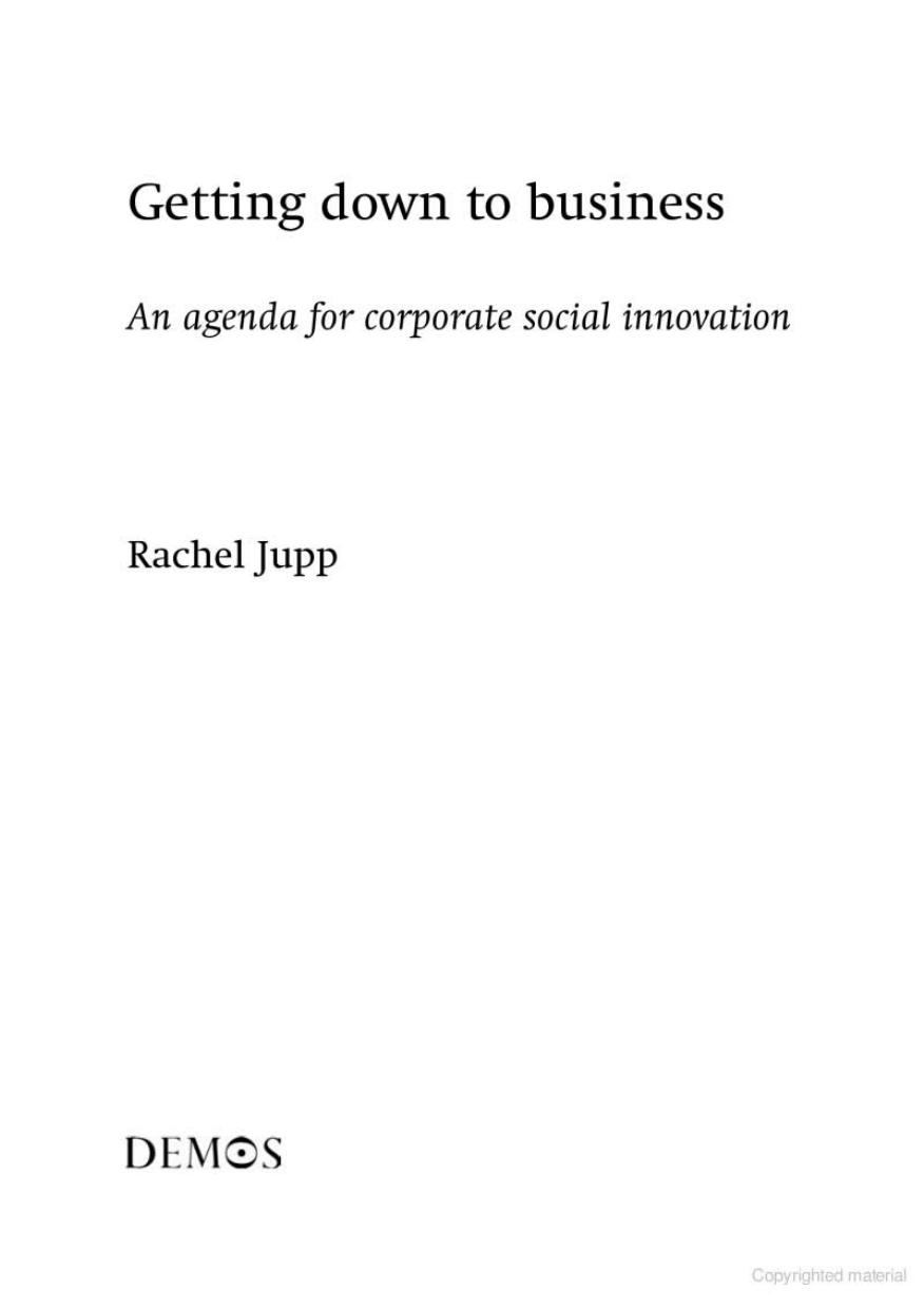 Getting down to business an agenda for corporate social innovation