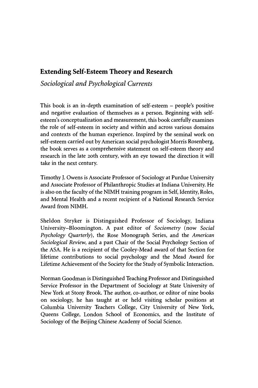 Extending Self-Esteem Theory and Research