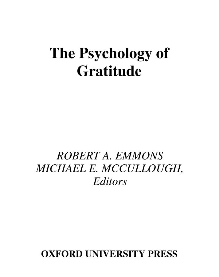 The Psychology of Gratitude