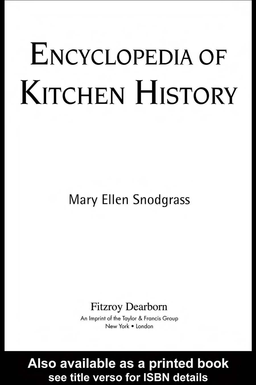 Encyclopedia Of Kitchen History