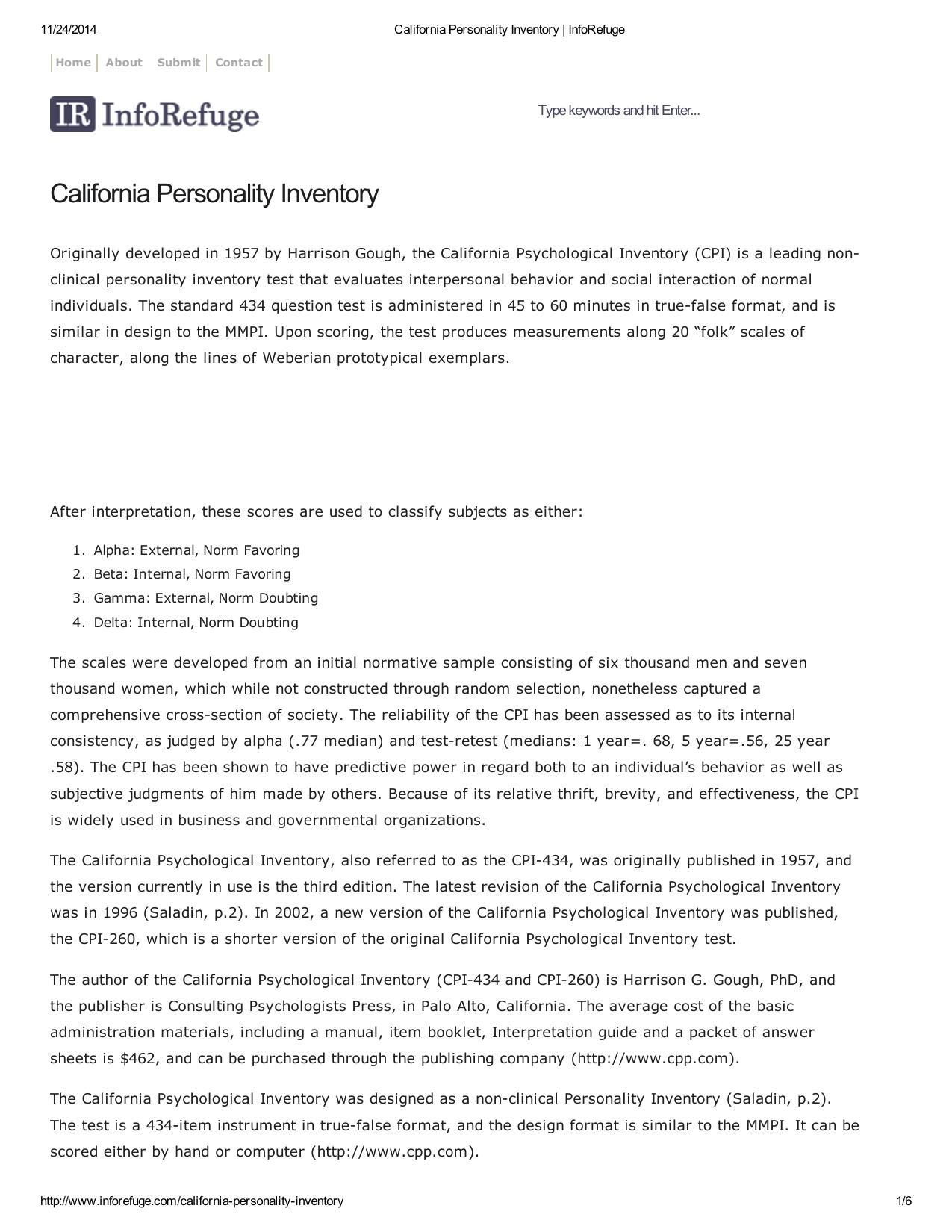 California Personality Inventory InfoRefuge