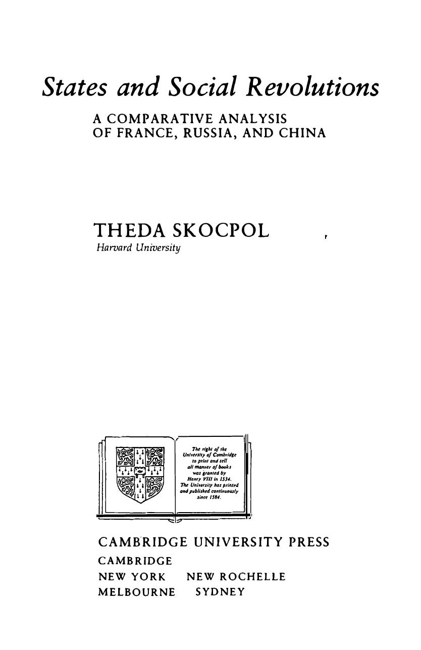 States and Social Revolutions: A Comparative Analysis of France, Russia, and China