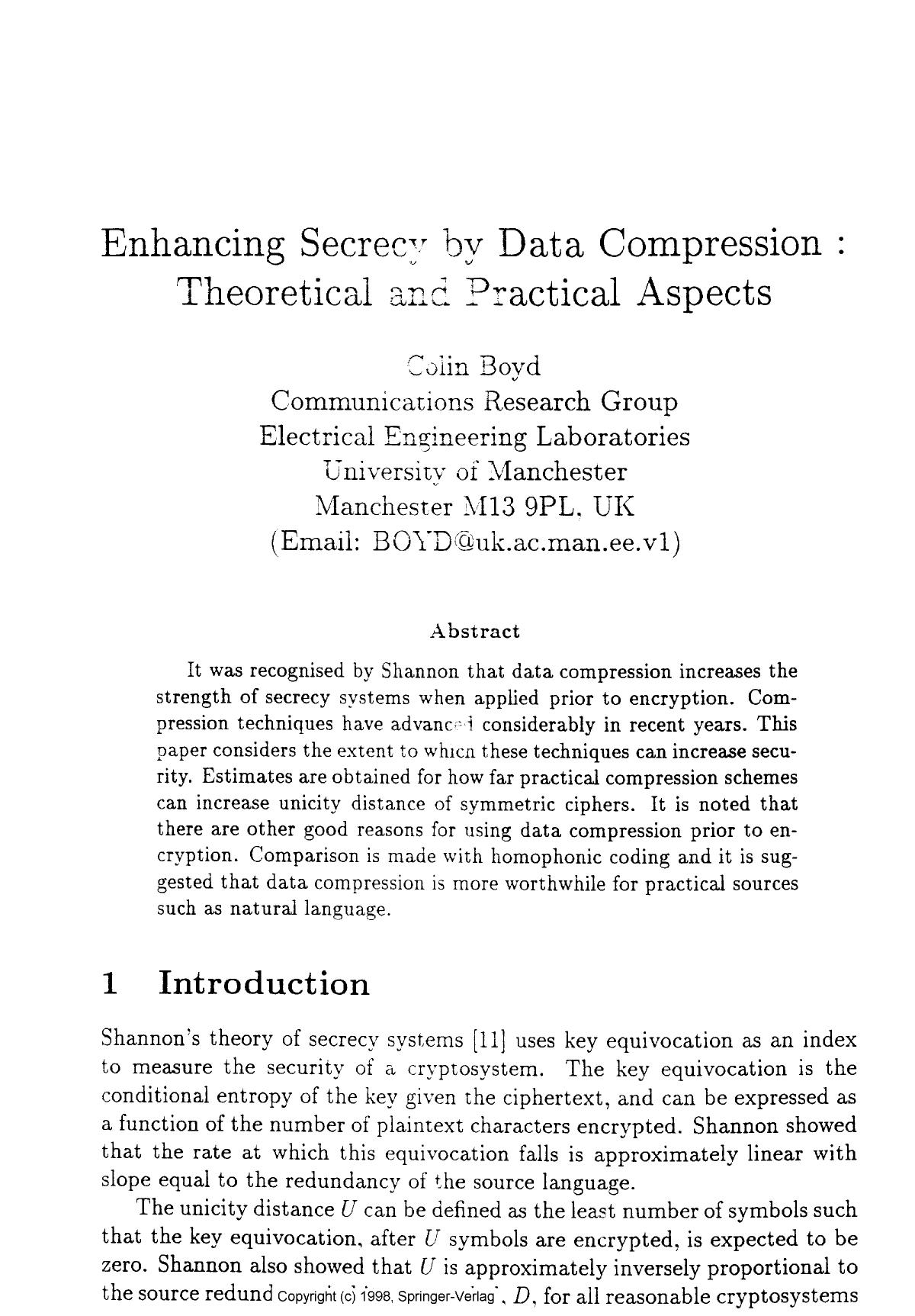 Enhancing secrecy by data compression