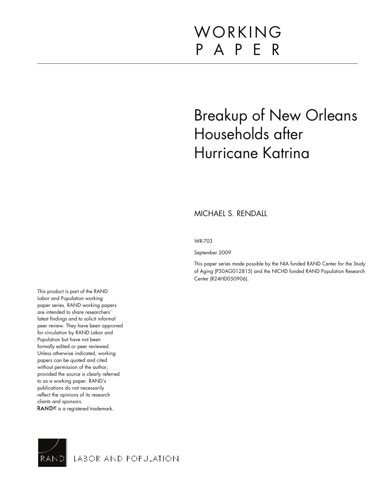 Breakup of New Orleans Households after Hurricane Katrina