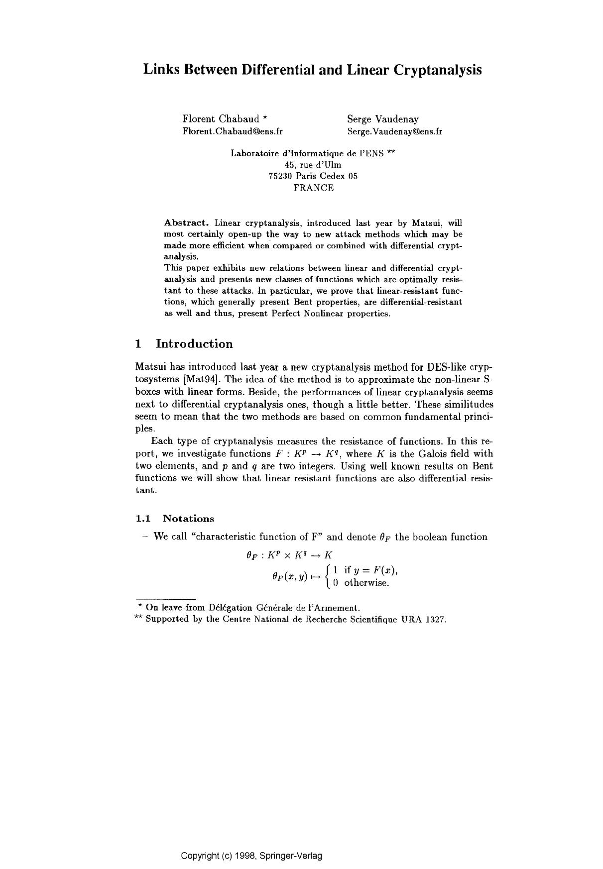 Links between differential and linear cryptanalysis