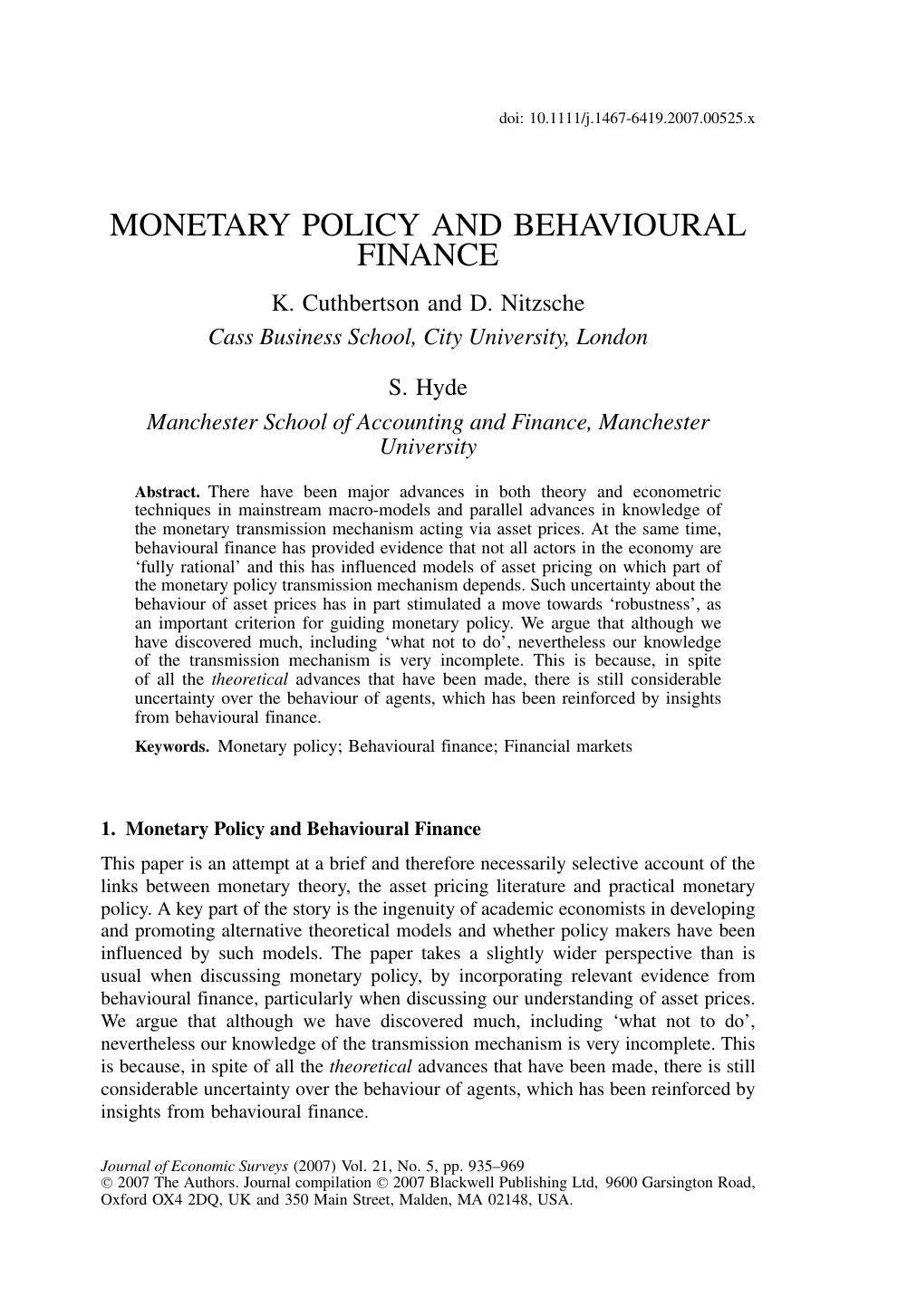 MONETARY POLICY AND BEHAVIOURAL FINANCE